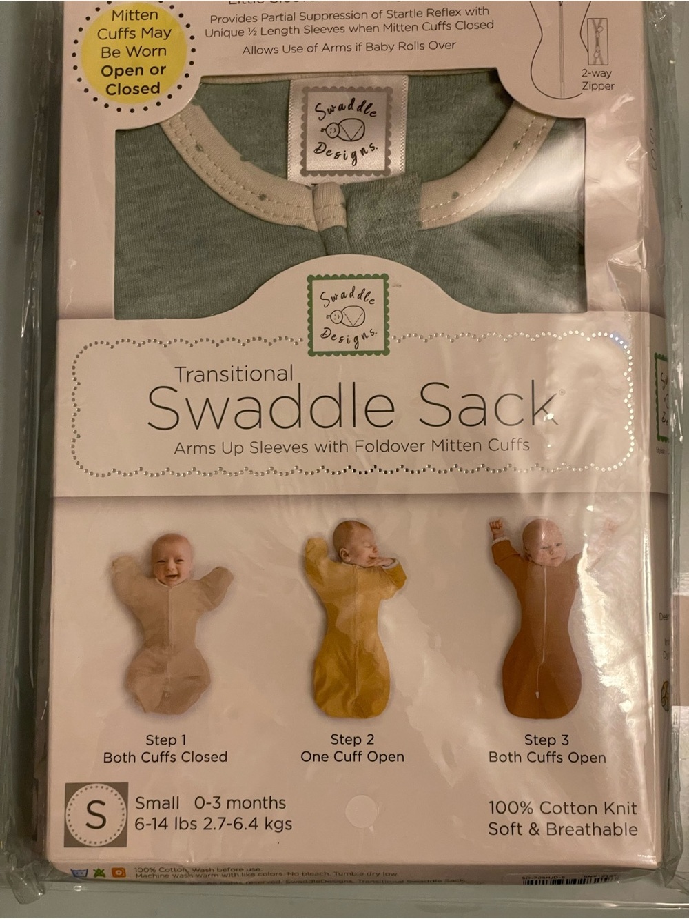 Swaddle Designs Sage Green with Cream Trim Transitional Swaddle Sack